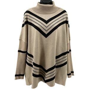 Autumn Skye Sweater M Tan Black Pullover Turtleneck Batwing Long Sleeve Oversize
